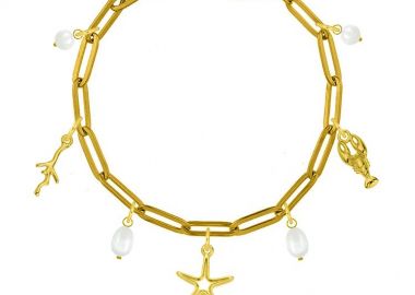 Βραχιόλι Από Ατσάλι Επιχρυσωμένο Με Κοράλι, Αστακό Και Αστερία AA29738 18 cm - AMOR AMOR - 