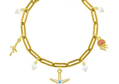 Βραχιόλι Από Ατσάλι Επιχρυσωμένο Με Κοράλι, Μέδουσα Και Αστερία AA29735 18 cm - AMOR AMOR - 