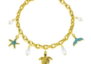 Βραχιόλι Από Ατσάλι Επιχρυσωμένο Με Ουρά Φάλαινας, Χελώνα Και Αστερία AA29706 17 cm - AMOR AMOR - 