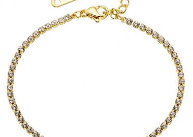 Βραχιόλι Από Ατσάλι Επιχρυσωμένο Ριβιέρα Με Λευκά Ζιργκόν AS25970 - AMOR AMOR - 