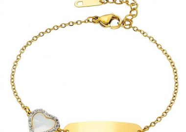 Βραχιόλι Από Ατσάλι Επιχρυσωμένο Ταυτότητα Με Λευκή Καρδιά AS25982 - AMOR AMOR - 