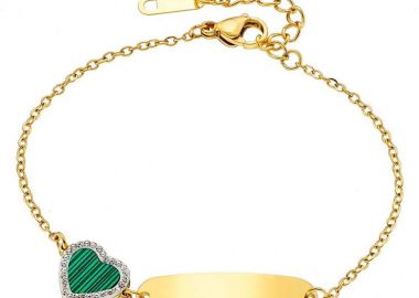 Βραχιόλι Από Ατσάλι Επιχρυσωμένο Ταυτότητα Με Πράσινη Καρδιά AS25984 - AMOR AMOR - 