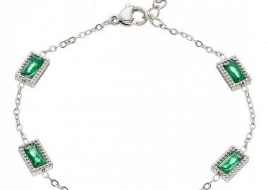 Βραχιόλι Από Ατσάλι Με Κρύσταλλα Πράσινα ΑS21525 - AMOR AMOR - 