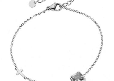 Βραχιόλι Από Ατσάλι Με Ζιργκόν Και Σταυρό AS25832 - AMOR AMOR - 