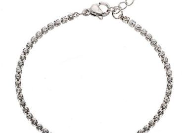 Βραχιόλι Από Ατσάλι Ριβιέρα Με Λευκά Ζιργκόν AS25969 - AMOR AMOR - 