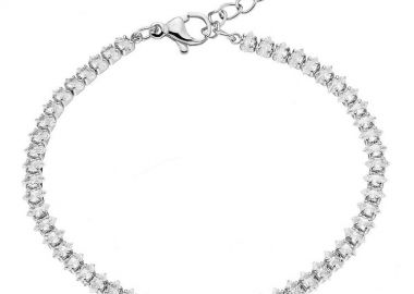 Βραχιόλι Από Ατσάλι Ριβιέρα Με Λευκά Ζιργκόν AS25973 - AMOR AMOR - 