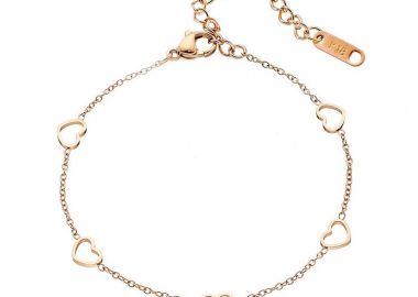 Βραχιόλι Από Ατσάλι Ροζ Επιχρυσωμένο 24K Με Καρδιές AS26224 - AMOR AMOR - 