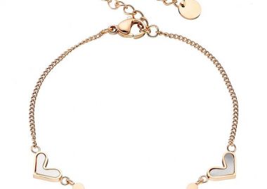 Βραχιόλι Από Ατσάλι Ροζ Επιχρυσωμένο 24K Με Καρδιές AS26231 - AMOR AMOR - 