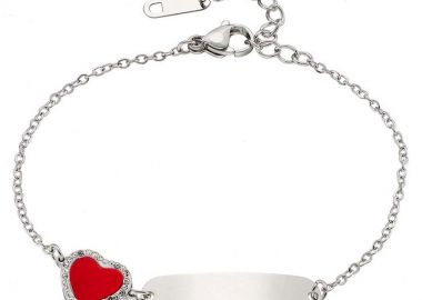Βραχιόλι Από Ατσάλι Ταυτότητα Με Κόκκινη Καρδιά AS25979 - AMOR AMOR - 