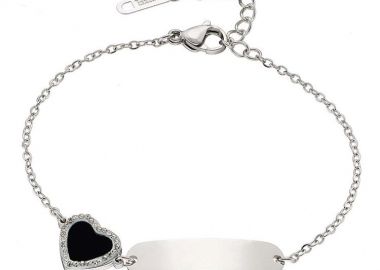 Βραχιόλι Από Ατσάλι Ταυτότητα Με Μαύρη Καρδιά AS25985 - AMOR AMOR - 