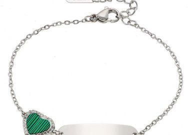 Βραχιόλι Από Ατσάλι Ταυτότητα Με Πράσινη Καρδιά AS25983 - AMOR AMOR - 