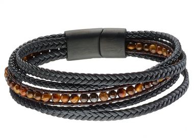 Βραχιόλι Από Δέρμα Και Ανοξείδωτο Ατσάλι AS20898 - AMOR AMOR - 