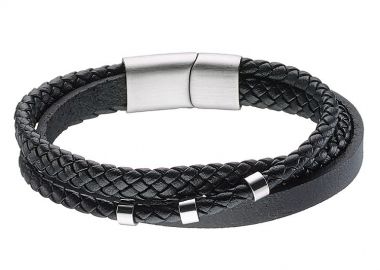 Βραχιόλι Από Δέρμα Και Ανοξείδωτο Ατσάλι AS20899 - AMOR AMOR - 