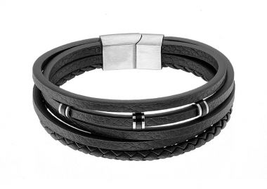 Βραχιόλι Από Δέρμα Και Ανοξείδωτο Ατσάλι AS25251 - AMOR AMOR - 