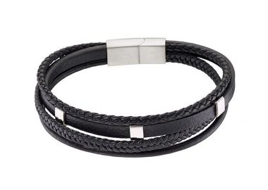 Βραχιόλι Από Δέρμα Και Ανοξείδωτο Ατσάλι AS29553 - AMOR AMOR - 