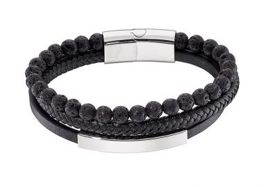 Βραχιόλι Από Δέρμα Και Ανοξείδωτο Ατσάλι AS29555 - AMOR AMOR - 