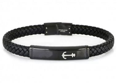 Βραχιόλι Από Δέρμα Και Ατσάλι Με Άγκυρα TU29943 - AMOR AMOR - 