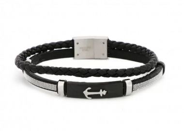 Βραχιόλι Από Δέρμα Και Ατσάλι Με Άγκυρα TU29955 - AMOR AMOR - 