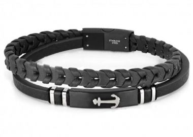 Βραχιόλι Από Δέρμα Και Ατσάλι Με Άγκυρα TU29957 - AMOR AMOR - 