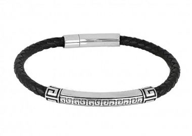 Βραχιόλι Από Δέρμα Και Ατσάλι Με Μαίανδρο TU29883 - AMOR AMOR - 