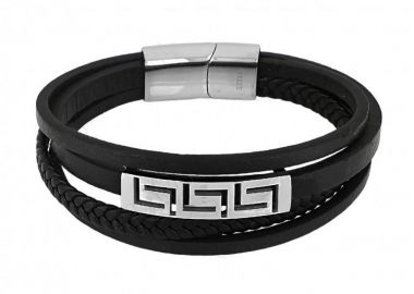 Βραχιόλι Από Δέρμα Και Ατσάλι Με Μαίανδρο TU29887 - AMOR AMOR - 