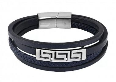 Βραχιόλι Από Δέρμα Και Ατσάλι Με Μαίανδρο TU29888 - AMOR AMOR - 