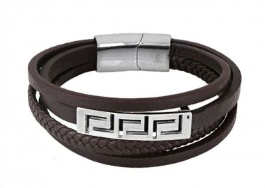 Βραχιόλι Από Δέρμα Και Ατσάλι Με Μαίανδρο TU29898 - AMOR AMOR - 