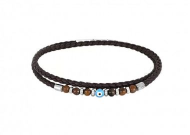 Βραχιόλι Από Δέρμα Και Ατσάλι Με Ματάκι TU29874 - AMOR AMOR - 