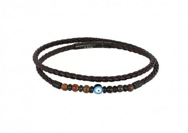 Βραχιόλι Από Δέρμα Και Ατσάλι Με Ματάκι TU29875 - AMOR AMOR - 