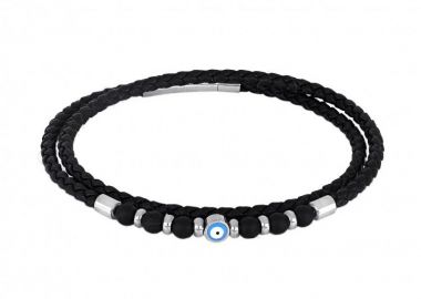 Βραχιόλι Από Δέρμα Και Ατσάλι Με Ματάκι TU29894 - AMOR AMOR - 