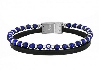 Βραχιόλι Από Δέρμα Και Ατσάλι Με Ματάκι TU29930 - AMOR AMOR - 