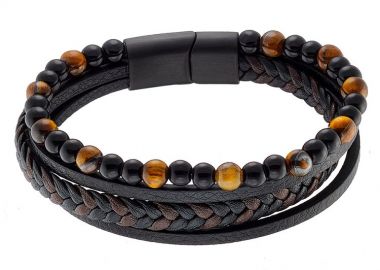 Βραχιόλι Από Δέρμα Και Ατσάλι Με Μάτι Τίγρη AS25907 - AMOR AMOR - 