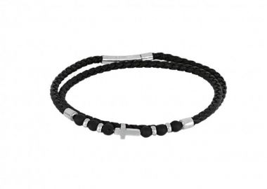 Βραχιόλι Από Δέρμα Και Ατσάλι Με Σταυρό TU29831 - AMOR AMOR - 