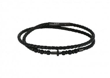 Βραχιόλι Από Δέρμα Και Ατσάλι Με Σταυρό TU29832 - AMOR AMOR - 