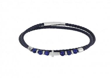 Βραχιόλι Από Δέρμα Και Ατσάλι Με Σταυρό TU29833 - AMOR AMOR - 