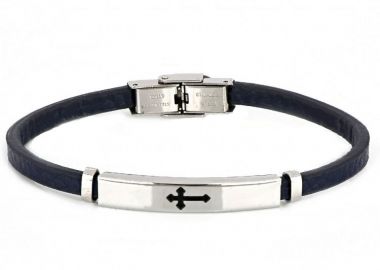 Βραχιόλι Από Δέρμα Και Ατσάλι Με Σταυρό TU29934 - AMOR AMOR - 