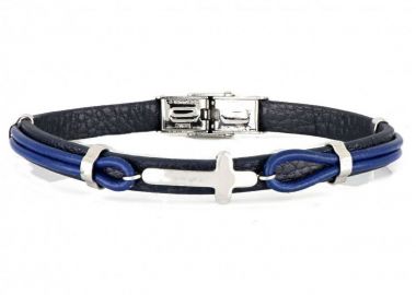 Βραχιόλι Από Δέρμα Και Ατσάλι Με Σταυρό TU29938 - AMOR AMOR - 