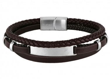 Βραχιόλι Από Δέρμα Και Ατσάλι Με Ταυτότητα TU29917 - AMOR AMOR - 