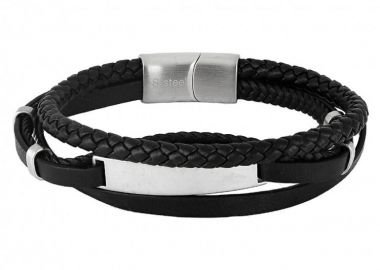 Βραχιόλι Από Δέρμα Και Ατσάλι Με Ταυτότητα TU29918 - AMOR AMOR - 