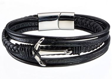 Βραχιόλι Από Δέρμα Με Άγκυρα Από Ανοξείδωτο Ατσάλι AS27707 - AMOR AMOR - 