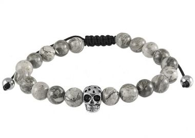 Βραχιόλι Από Ημιπολύτιμο Λιθο Ιασπι Και Νεκροκεφαλή Από Ανοξείδωτο Ατσάλι TU27647 - AMOR AMOR - 