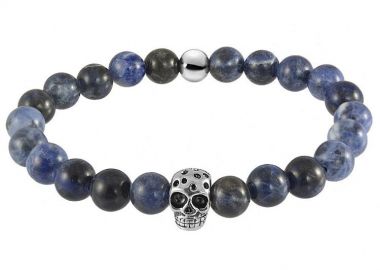 Βραχιόλι Από Ημιπολύτιμο Λιθο Σοδαλίτη Και Νεκροκεφαλή Από Ανοξείδωτο Ατσάλι TU27649 - AMOR AMOR - 