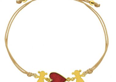 Βραχιόλι Από Κορδόνι Και Ορείχαλκο Επιχρυσωμένο 24K Με Κοριτσάκια Και Καρδιά AA22019 - AMOR AMOR - 