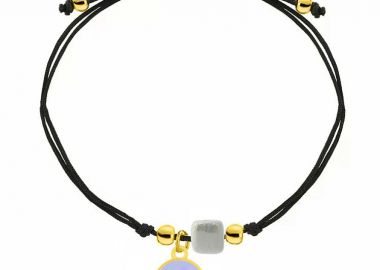 Bραχιόλι Από Κορδόνι Και Ορείχαλκο Επιχρυσωμένο 24Κ Με το Ζώδιο Του Ιχθύ Και Χάντρα AA25362 - AMOR AMOR - 