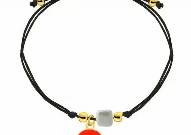 Bραχιόλι Από Κορδόνι Και Ορείχαλκο Επιχρυσωμένο 24Κ Με το Ζώδιο Του Κριού Και Χάντρα AA25351 - AMOR AMOR - 