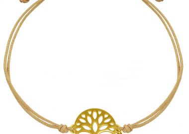 Βραχιόλι Από Κορδόνι Και Ορείχαλκο Επιχρυσωμένο Με Δέντρο Της Ζωής, Καρδιά Και Ματάκι AA28445 - AMOR AMOR - 