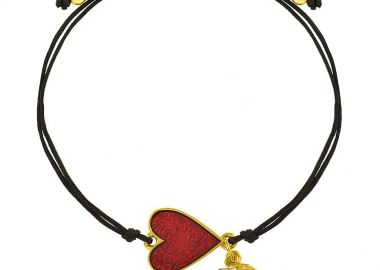 Βραχιόλι Από Κορδόνι Και Ορείχαλκο Επιχρυσωμένο Με Καρδιά Και Φτερό AA28534 - AMOR AMOR - 