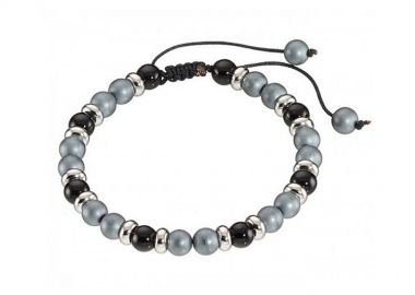 Βραχιόλι Από Κορδόνι Με Ημιπολύτιμο Λίθο Αιματίτη Και Ανοξείδωτο Ατσάλι AS28698 - AMOR AMOR - 