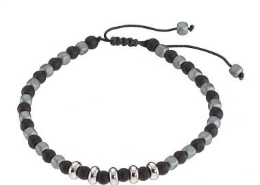 Βραχιόλι Από Κορδόνι Με Ημιπολύτιμους Λίθους Όνυχα Και Αιματίτη Και Ανοξείδωτο Ατσάλι AS28701 - AMOR AMOR - 