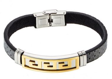 Βραχιόλι Από Οικολογικό Δέρμα Και Ατσάλι Επιχρυσωμένο Με Μαίανδρο AS25897 - AMOR AMOR - 